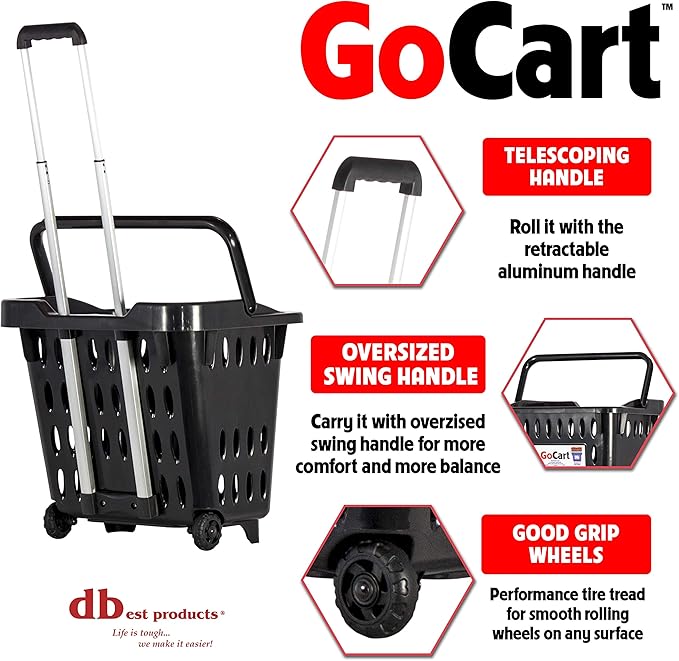 dbest products GoCart, Black Grocery Cart Shopping Laundry Basket on Wheels