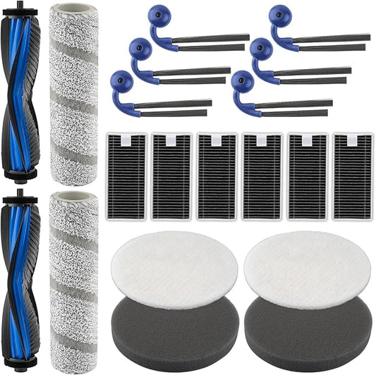 20 Pack X11 OmniCyclone Replacement Parts for ECOVACS DEEBOT X11 OmniCyclone Robot, 2 Roller Brushes, 2 Roller Mops, 6 HEPA Filters, 2 Grey+2 White Foam Filters for Base Station, 6 Side Brushes