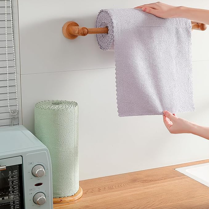 Tigona 80 Pack Microfiber Cleaning Cloth Roll,Lint Free Rags & Tear Away Reusable Towels Washable Scratch,Ultra Absorbent Dish Rags(12" x 12") for Car Kitchen Home Garage-Light Purple