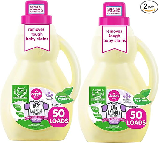 Dapple Baby Laundry Detergent, Powered by Plants, Concentrated, Hypoallergenic, Lavender, Stain Remover, 50 Fl Oz (2 Pack)