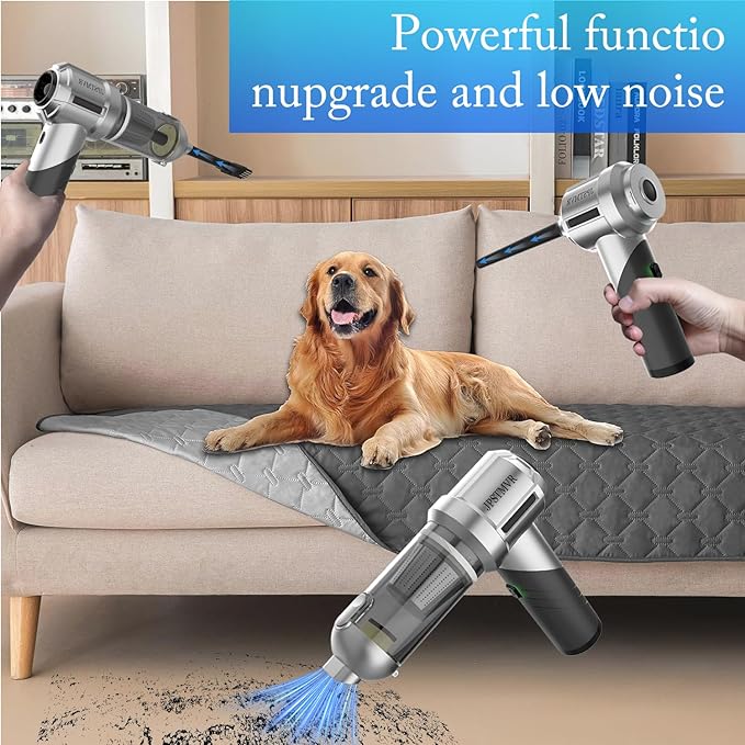 JPSTMVR Car Vacuum Cleaner, 18000PA Vacuum Portable Cordless, 4 in 1 Air Duster with LED Light and Multi-Nozzles, 120W High Power Rechargeable Foldable Vacuum Cleaner for Home, Office, Pet