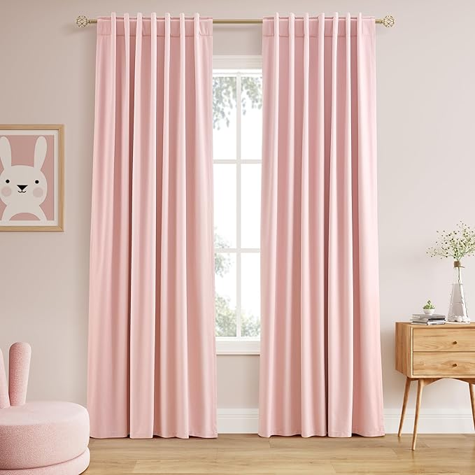 Nanspring Pink Linen Blackout Curtains 84 Inches for Bedroom Modern Farmhouse Living Room Draperies Cream Colored Thermal Insulated Full Shading Curtains for Sliding Door 52x84