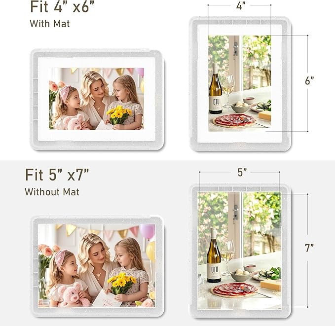 2-Pack 5x7 Picture Frame or 4x6 with Mat – Shatterproof Plastic Photo Frame for Family, Nursery & Playroom, Wall & Tabletop Picture Frames for Home Office, Safe Lightweight Design, in Crystal White