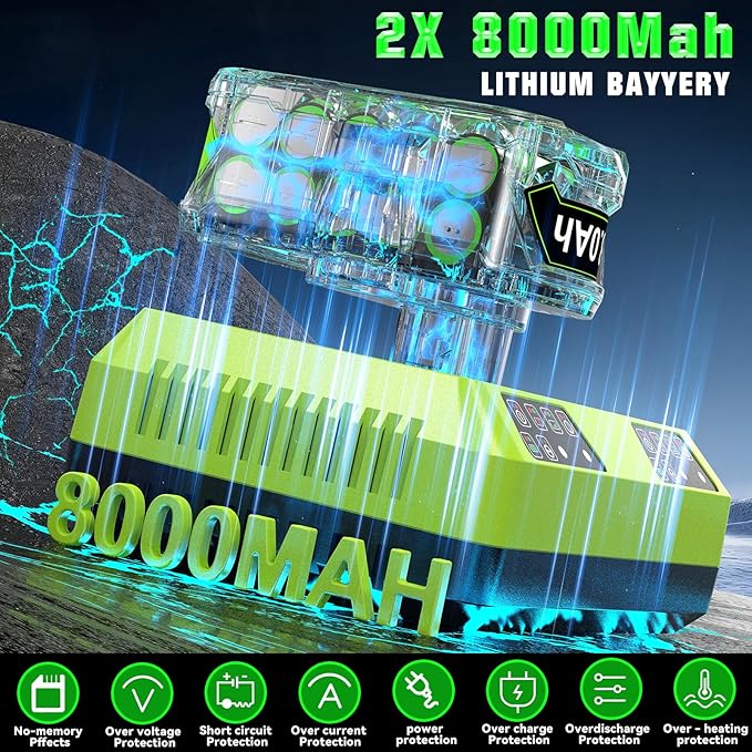 Bonacell 2Packs Upgraded 8.0Ah Replacement for Ryobi 18V Battery and Dual Charger Combo Compatible with Ryobi 18 Volt Lithium Battery ONE Plus P103 P104 P105 P107 P109 P190 P191 P122