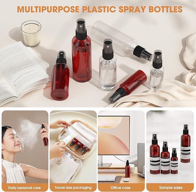 EVANCENT 50Pack 4oz Spray Bottles Plastic, 120ml Small Spray Bottle Bulk Black Fine Mist Sprayer, Portable Empty Refillable Containers Cosmetic Bottles for Plants, Cleaning, Misting & Skin Care-Brown