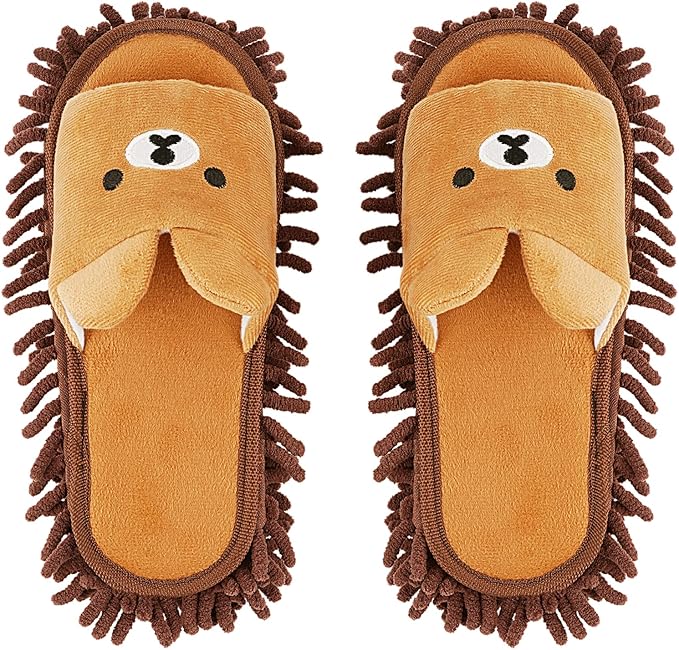 Liitrton 1 Pair Detachable Mop Slippers Shoes Microfiber Chenille Soft Comfortable Dust Dirt Hair Cleaner (Coffee)