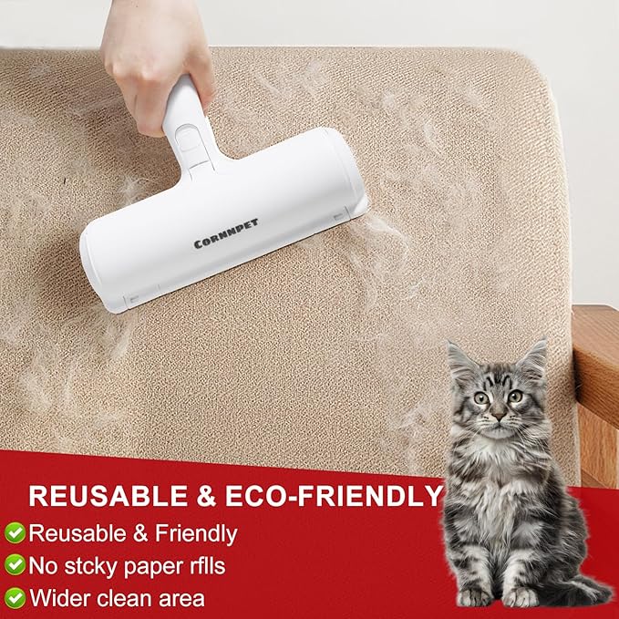 Cornnpet Roller Pet Hair Removal Tool – Reusable Lint Roller for Dogs & Cats – Self-Cleaning Fur Remover Brush - Portable, Multi-Surface Fur Removal Tool - Reusable Double Sided Travel Brush