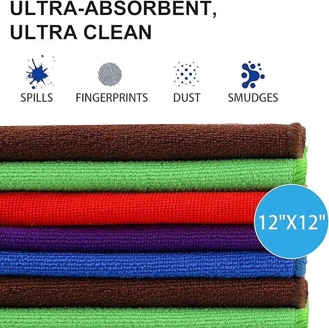 Microfiber Cleaning Cloths – 150 Pack, 12"x12" Ultra Soft & Lint-Free Cleaning Towels for Kitchen, Car, Glass, Window & Home – Reusable Microfiber Rags