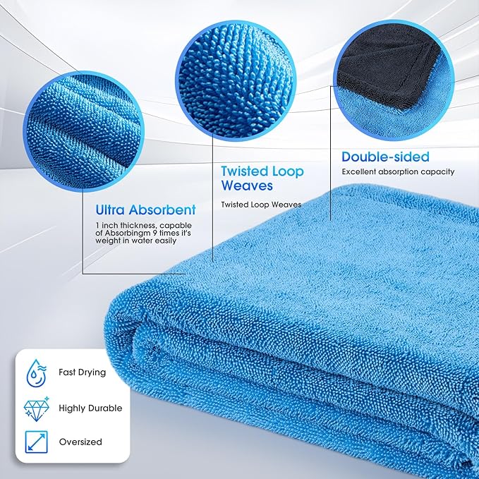 BMLEI Car Drying Towel,48"x24" Extra Large Twisted-Loop Car Detailing Towel,1300GSM Super Absorbent, Streak Free Microfiber Cleaning Cloth for Cars, Trucks,Full-Sized SUVs