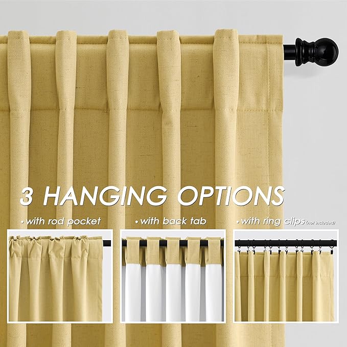 Full Black Out Gold Window Curtains 96 Inches Long Thermal Insulated Back Tab Rod Pocket Heat Reducing Noise Reducing Room Darkening 2 Panels Set for Bedroom Modern Urban Curtains Drapes 52x96