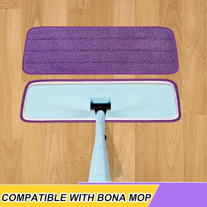 3 Pack 16.5 inch Reusable Mop Pads Microfiber Spray Mop Replacement Heads for Wet/Dry Mops Compatible with Bona Floor Care System (Purple)