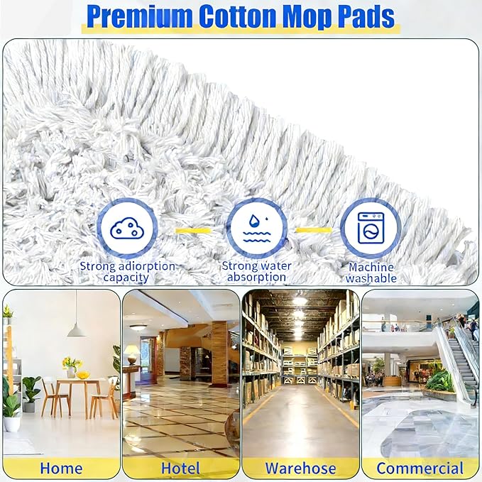 24" Commercial Dust Mop for Floor Cleaning, Heavy Duty Large Industrial Floor Duster with 2 Cotton Mops Pads, Wet Dry Mops for Hardwood Floors,Concrete,Marble,Laminate,Tile,Garage,Blue