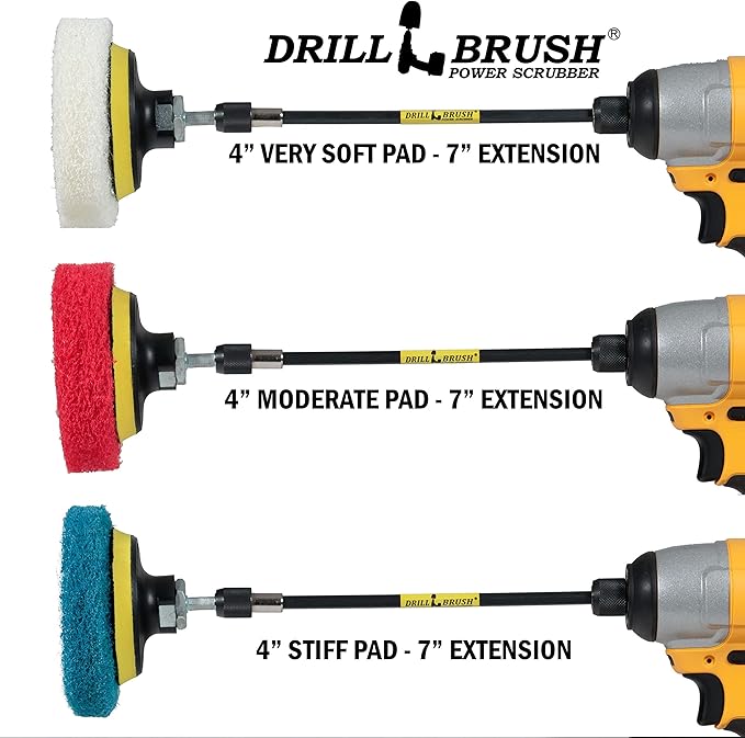 Drillbrush Outdoor Carpet Cleaner - Drill Brush Power Scrubber - Boat Brush - Spa, Hot Tub, Cleaner Brushes - Pool Grout Cleaner - Bathroom Power Scrubbing Pads - Rotary Drill Brush Cordless Scrubber