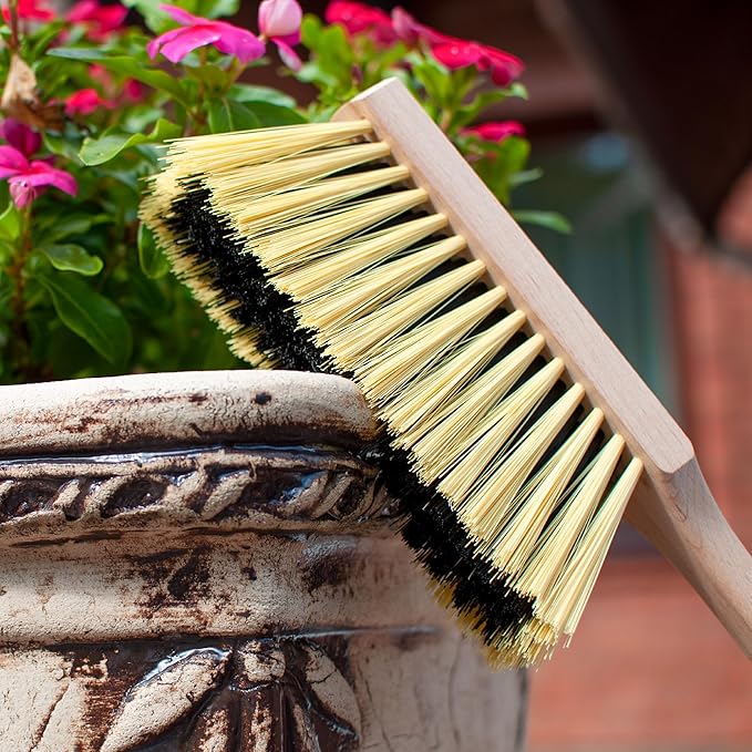 Cleaning Brush, 14.2'' Hand Broom with Medium-Soft Bristles, Wooden Handle, Multi-Purpose Dusting Brush for Home and Professional Use