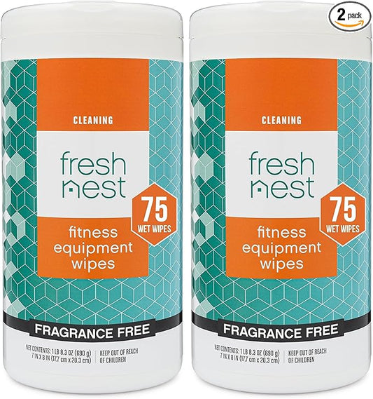 Fitness Equipment Wipes - Cleaning Wipes for Yoga Mats, Pilates Studios, Gyms, Peloton & Cycle Bikes, Spas - Fragrance-Free Wipes Surface Cleaning for Home, Office, Gym 75-Count (Pack of 2)
