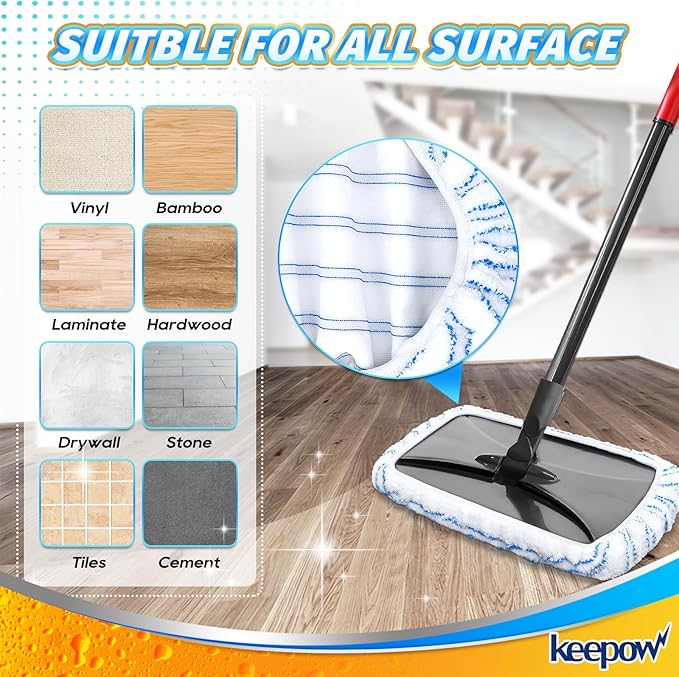 Cotton Pad Terry Cloth Mop Refills 15x8 inches Reusable Mop Pads Compatible with O Cedar Hardwood Floor'N More Microfiber Mop, Mop Refill Heads Replacements, 6 Pack