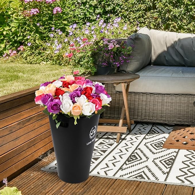 Fiaze 19.92 Inch Tall Flower Bucket Sets with Cutout Handles, 4 Pack Large Plastic Floral Bucket Vase for Home Wedding Decorations, Black