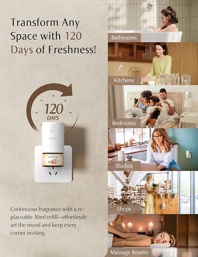 SF101 Waterless Ultrasonic Essential Oil Diffuser–100% Plant-Based,120-Day Natural Air Freshener & Aromatherapy Diffuser for Home,Hotel,Studio–Covers up to 100㎡-Frankincense