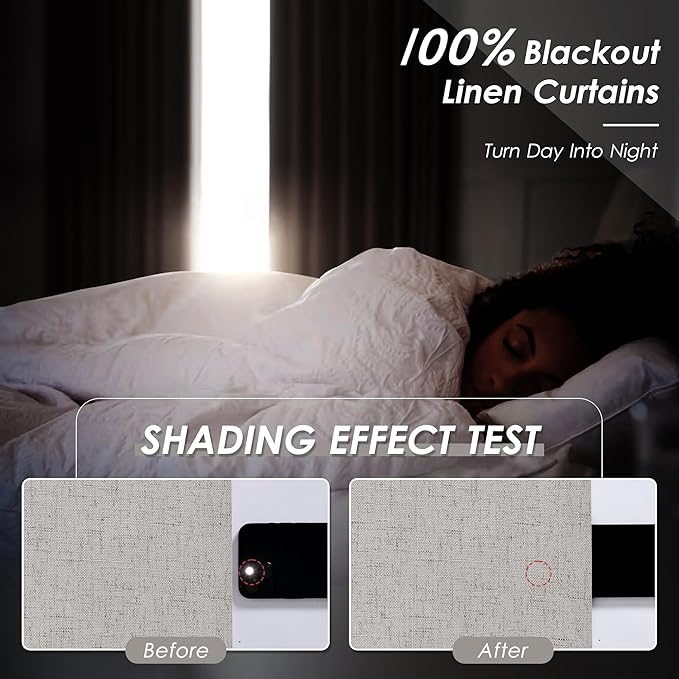 Silver Linen Blackout Curtains for Bedroom Windows Farmhousse Back Tab Rod Pocket Thermal Insulated Curtains 84 Inch Length 2 Panels Set Full Black Out Room Darkening Drapes for Living Room 52X84