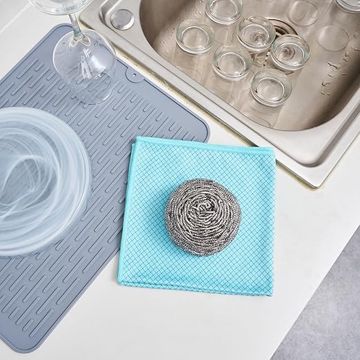 Restaurantware Stainless Steel Scrubber 100 Pack 3.543 x 3.543 x 2.362 Inches Heavy-Duty Metal Cleaning Pad Rust-Resistant Kitchen Scouring Tool for Tough Cleaning Silver