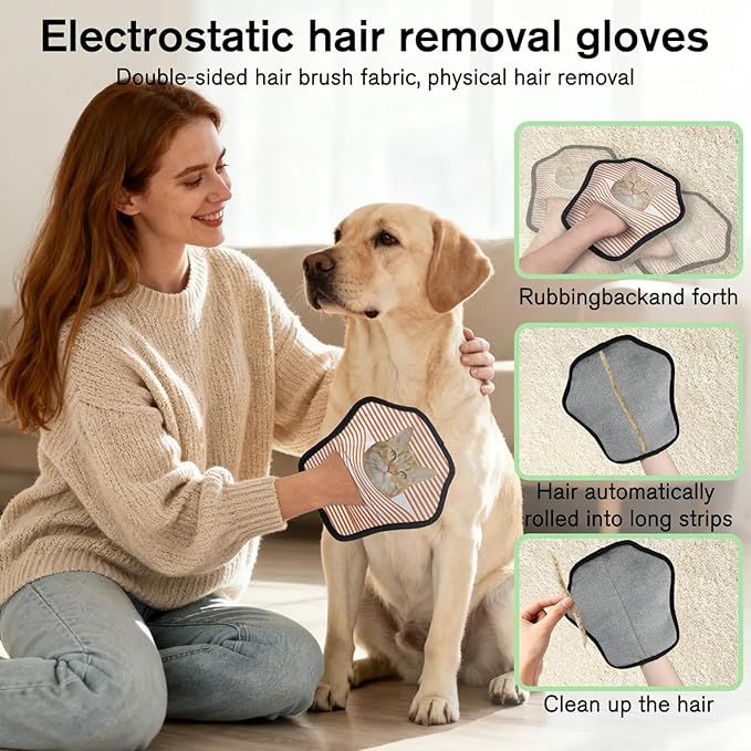 Personalized Pet Hair Remover Glove for Dogs & Cats - Custom Photo & Name Magic Brush for Dog Cat Hair Removal, Reusable Electrostatic Pet Hair Gloves for Furniture Carpet Couch, Orange Stripe