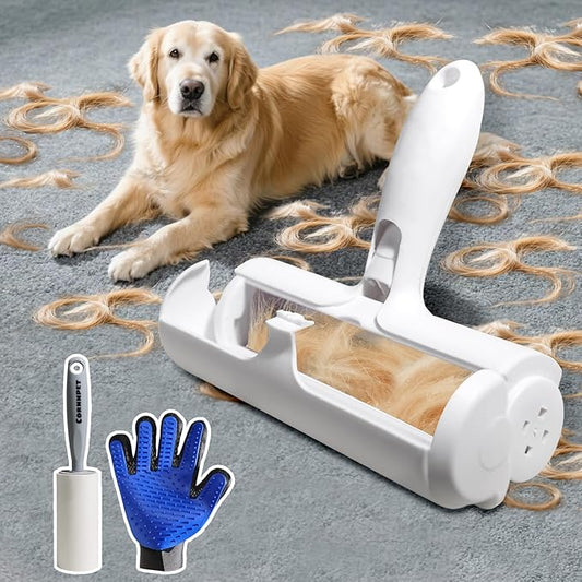 Cornnpet Roller Pet Hair Removal Tool – Reusable Lint Roller for Dogs & Cats – Self-Cleaning Fur Remover Brush - Portable, Multi-Surface Fur Removal Tool - Glove Brush and Pet Hair Extra Sticky Roller