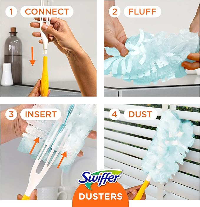 Swiffer Dusters Refill for Cleaning, Made by SWIFFER, Feather & Microfiber Duster Disposable Alternative, for Dusting Furniture, Blinds, Ceiling Fans, Helps Remove Allergens, Gain Scent, 18 Count