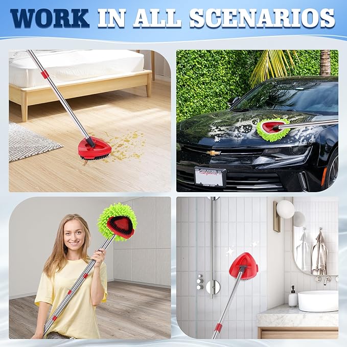 4 Pack Spin Mop Replacements Head Compatible for Oceda EasyWring 1-Tank System,Microfiber Spin Mop Refills Head,1 Mop Scrub Brush + 1 Mop Base + 4 Pack Cleaning Floor Mop Head（Green)