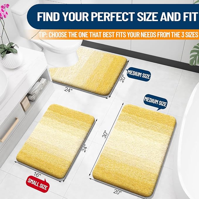 OLANLY Bathroom Rugs Mat 30x20, Extra Soft Absorbent Microfiber Bath Rugs, Rubber Backing, Quick Dry, Machine Washable Bath Mats for Bathroom Floor, Tub and Shower, Home Decor Accessories, Yellow