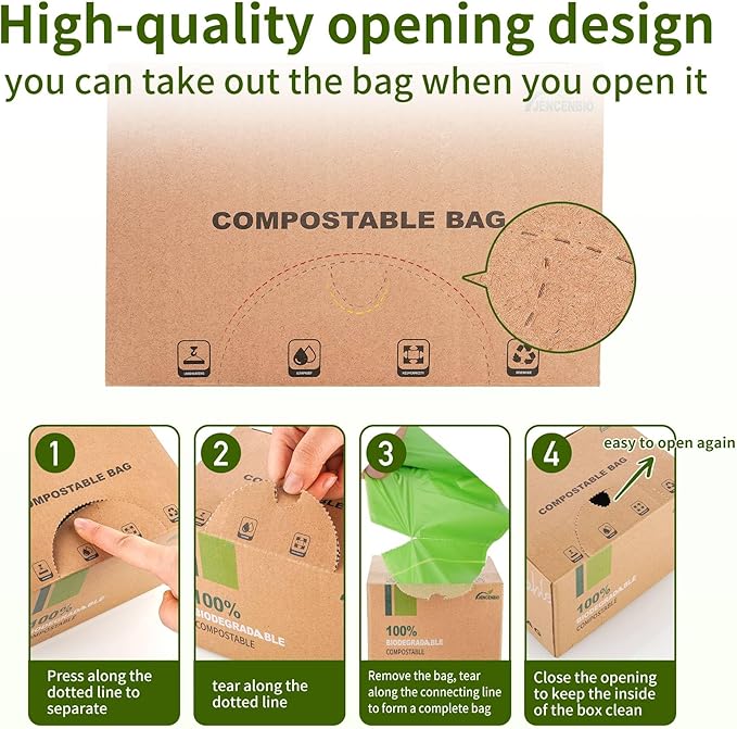 JENCENBIO Compost Bags, 13 Gallon, 50Liter, Extra Thick 1.1 Mils, Compostable Food scrap waste bags with US BPI ASTM D6400 and Europe OK Compost Home Certified