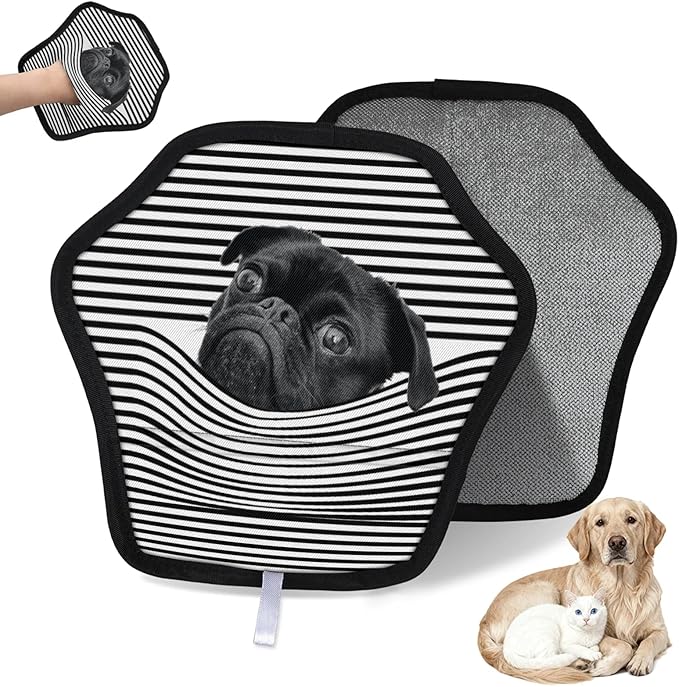 XIOBODR Personalized Pet Hair Remover Glove for Dogs & Cats - Custom Photo & Name Magic Brush for Dog Cat Hair Removal, Reusable Electrostatic Pet Hair Gloves for Furniture Carpet Couch, Black Stripe