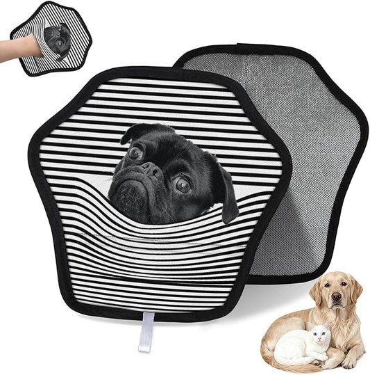 XIOBODR Personalized Pet Hair Remover Glove for Dogs & Cats - Custom Photo & Name Magic Brush for Dog Cat Hair Removal, Reusable Electrostatic Pet Hair Gloves for Furniture Carpet Couch, Black Stripe