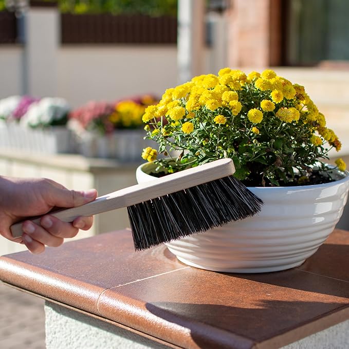 11.2" Hand Broom Soft Bristles Cleaning Brush, Dusting Brush with Wooden Handle, Handheld Car Broom, Small Counter Dust Brush, Bench Brush, Clothes Brush