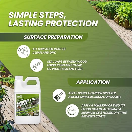 64oz Garden Box Sealer - Covers 37.5 to 187.5 sq ft., Ideal Garden Bed Sealer - Wood Waterproofing, Food Safe Sealant - Wood Sealant That Protects Against Sun, Water & Weather Damages