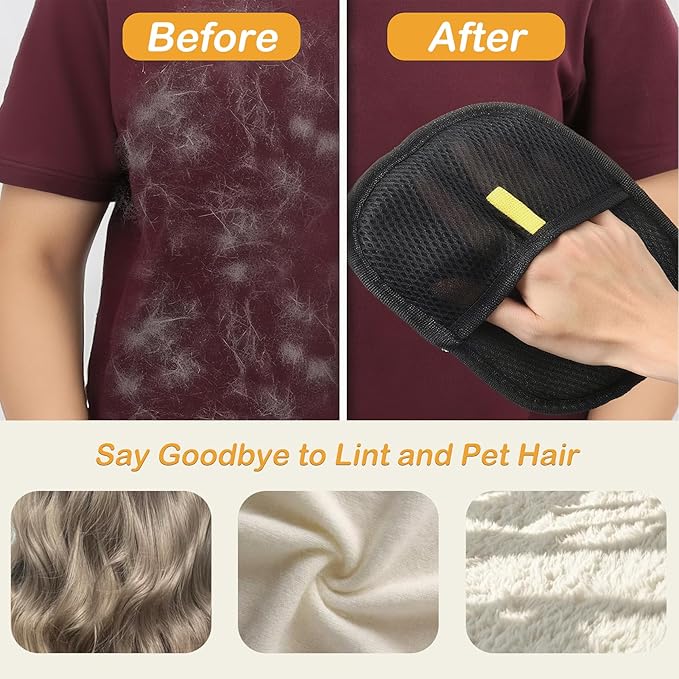 Xylpaar 2 Pcs Black Double Sided Pet Hair Removal Gloves, Electrostatic Magic Brush Pet Hair Remover and Grooming Tool with Shell Comb for Dogs & Cats, Sofa, Bed, Car and Furniture