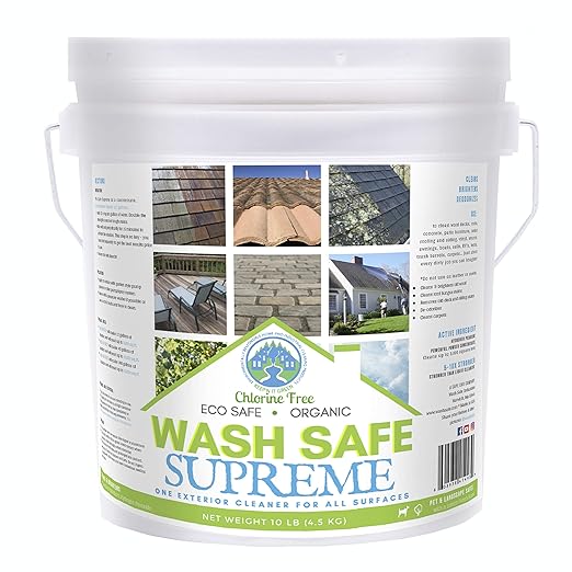 Wash Safe™ SUPREME Eco-Safe and Organic All-Purpose Exterior Cleaner, 10 lb | | Clear, Bleach-Free Powder Solution | Clean Up to 10,000 sq. ft. of Roof, Vinyl Siding, Wood, Decks, Concrete and More