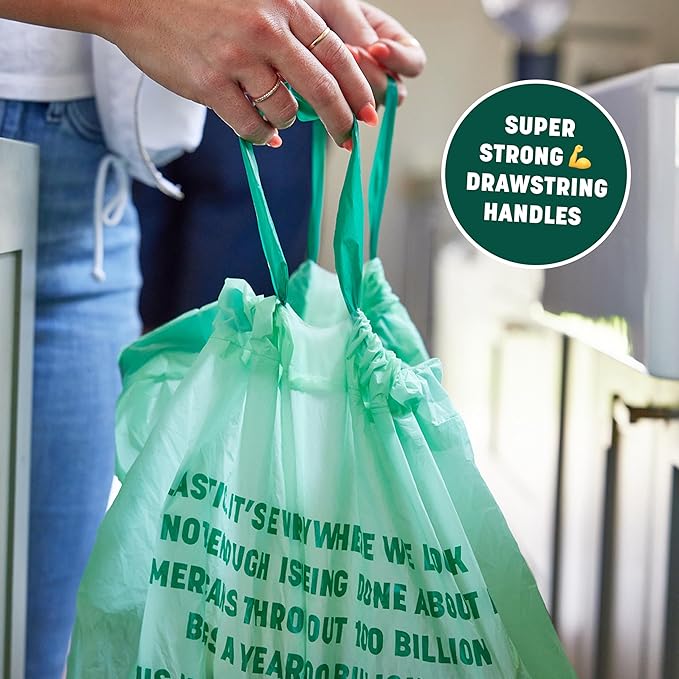 HoldOn Household Staples Set – Heavy duty, PFOA-Free, Compostable 13-Gallon Tall Kitchen Trash Bags, 4-Gallon Small Trash Bags, Gallon ZipSeal Bags and ZipSeal Sandwich Bags