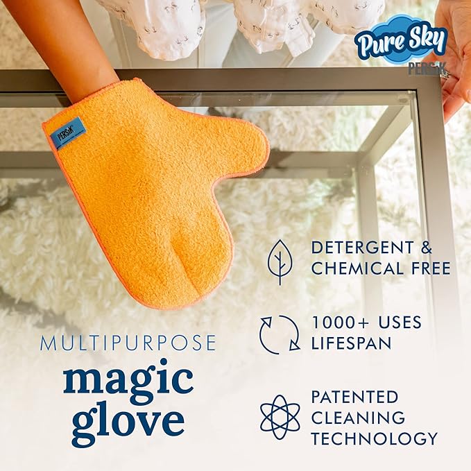 persik Pure-Sky Microfiber Glove Dusting Mitt - Ultra Microfiber Cleaning Cloth Glove - JUST ADD Water No Detergents Needed - Use for Cleaning Furniture, Home