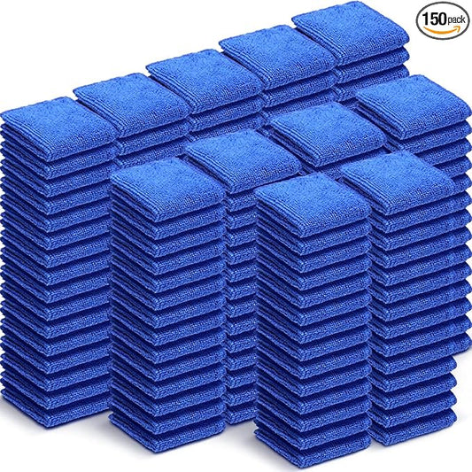 Newwiee 150 Pcs Microfiber Cleaning Cloth 6"x 6" Inch Softer Highly Absorbent Reusable Cleaning Rags for Kitchen Car Glass Home(Blue)