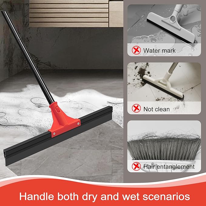 DALIPER Floor Squeegee with 18'' Silicone Rubber Scraper Head and 58'' Long Adjustable Handle, Heavy Duty Shower Squeegees for Concrete Floor, on Multi-Surface Tile Glass Pool Garage Cleaning