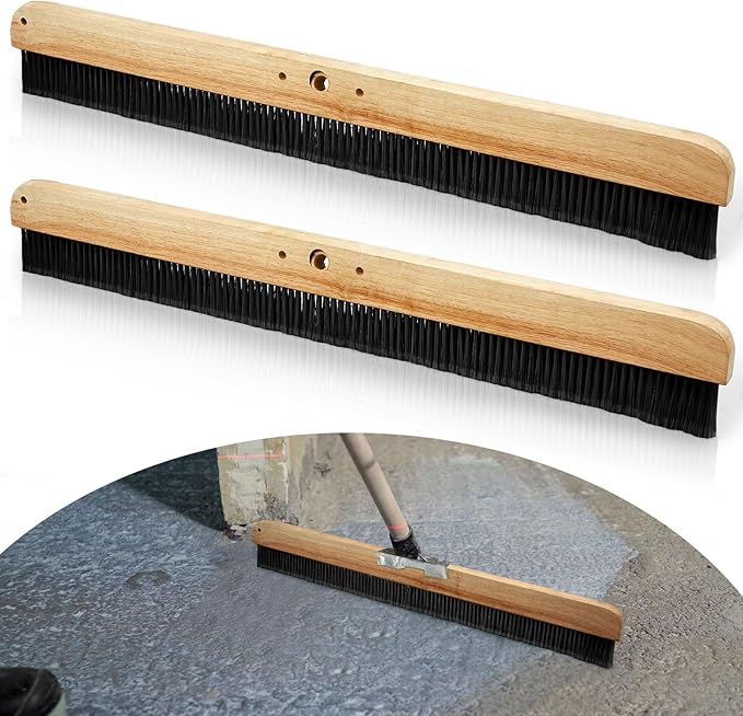 Yiyiring 2 Pack 36 Inch Concrete Broom Finishing Tools Without Handle Wood Backed Brush Push Brooms with Mounting Threads for Concrete Finishes Hard Floors Yards