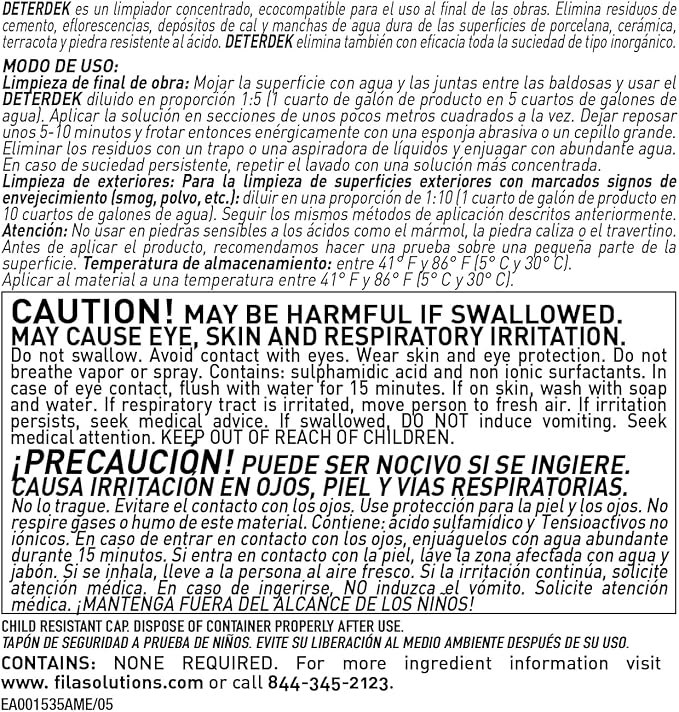 FILA Surface Care Solutions, DETERDEK PRO Cementitious Grout Haze Remover, Effective Against Rust Stain, 1 QT