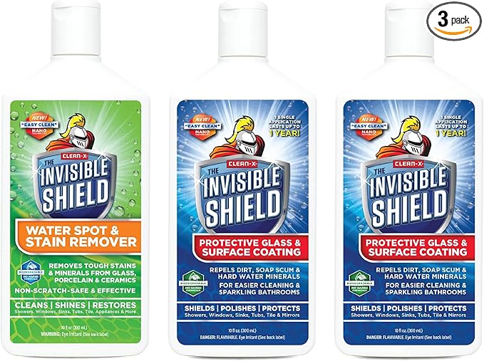Invisible Shield Protective Glass + Surface Coating (2) & Water Spot and Stain Remover (1) - Restorer 3 Pack - 10 oz