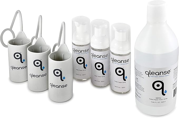 Qleanse Toilet Paper Foam Spray and Caddy (Family Pack)