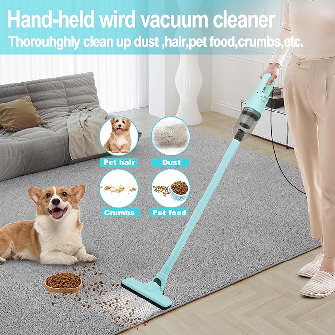 SIPPON 6-in-1 Lightweight Stick Vacuum Cleaner with 100W Powerful Motor, Mini Portable Household Handheld Vacuum Cleaner for Domestic Hard Floors, Carpets and Pet Hair(Light Green Corded)