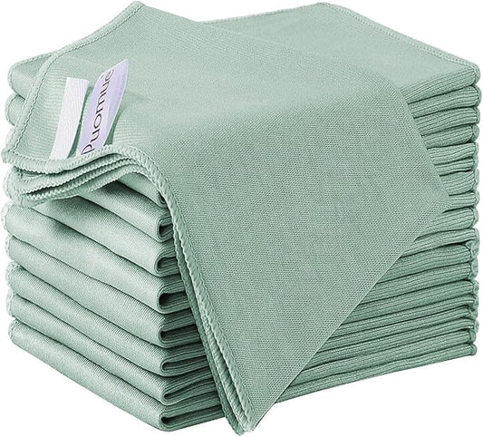 Puomue 10 Pack Microfiber Glass Cleaning Cloth, 10.8Inch X 13.8 Inch, Lint Free Quickly Clean Windows, Mirrors, Glasses, Phone Screens, Camera Lenses (Green)
