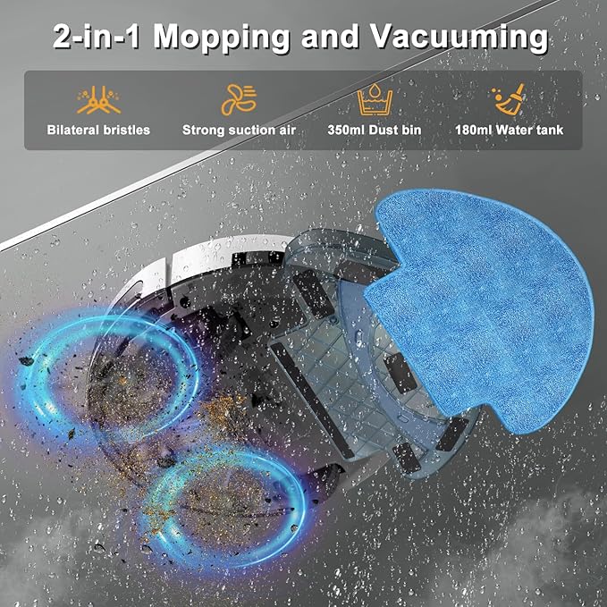 Robot Vacuum and Mop Super Thin 2 in 1 Robotic Vacuum Cleaner Up to 4500Pa Suction with Schedule Clean Mute Super Remote Control/App/Voice utomatic Recharge Ideal for Pet Hair Vacuums All Floors