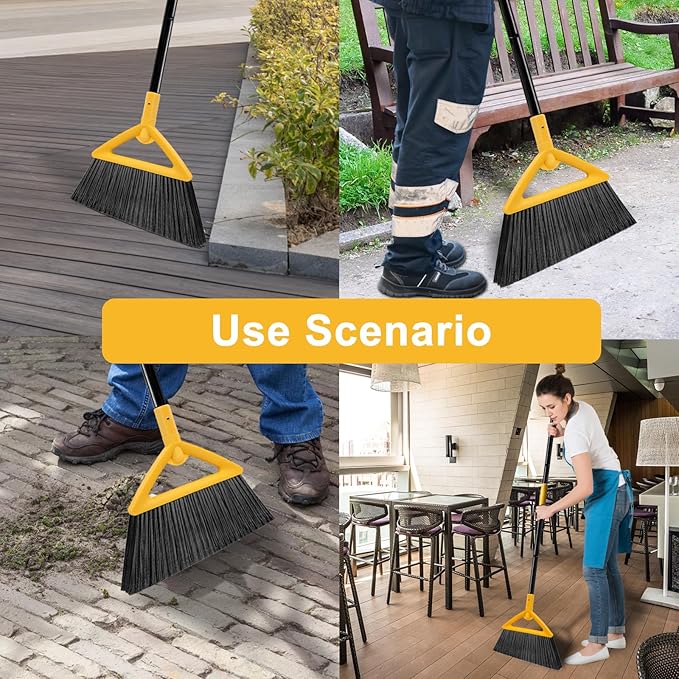 SZJYHQY Outdoor Indoor Broom, Brooms for Sweeeping Indoor, Heavy-Duty Kitchen Broom with Long Pole, Angle Broom for Garages Restaurant Courtyard Office Slidewalk Lobby Sweep Dust (BrightYellow, 3Pack)