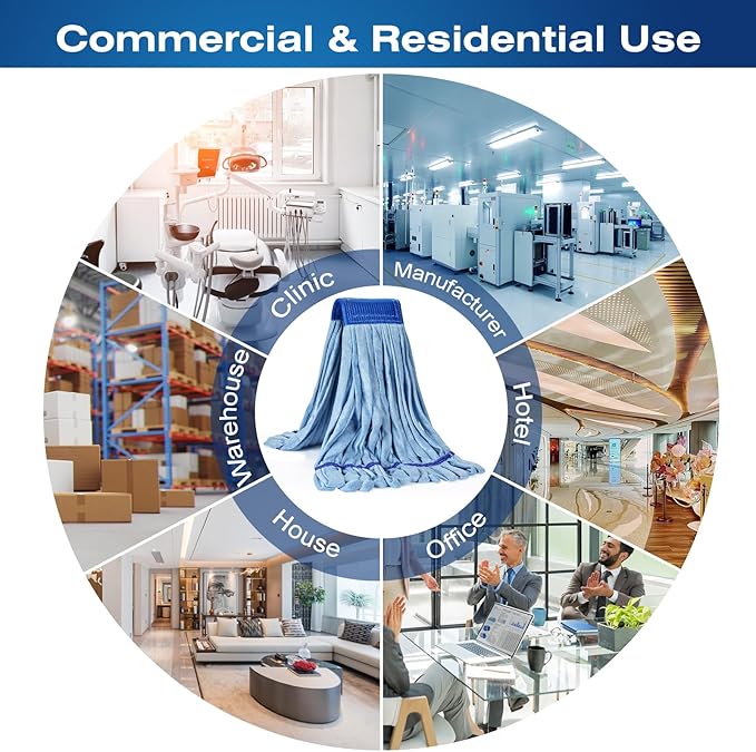 Matthew Cleaning Microfiber Tube Mop(Meduim,Blue,3Pack) Heavy Duty Mop Head Replacement,Excellent Absorbency,Premium launderability,Reusable,Loop end for Home,Commercial&Industrial Use