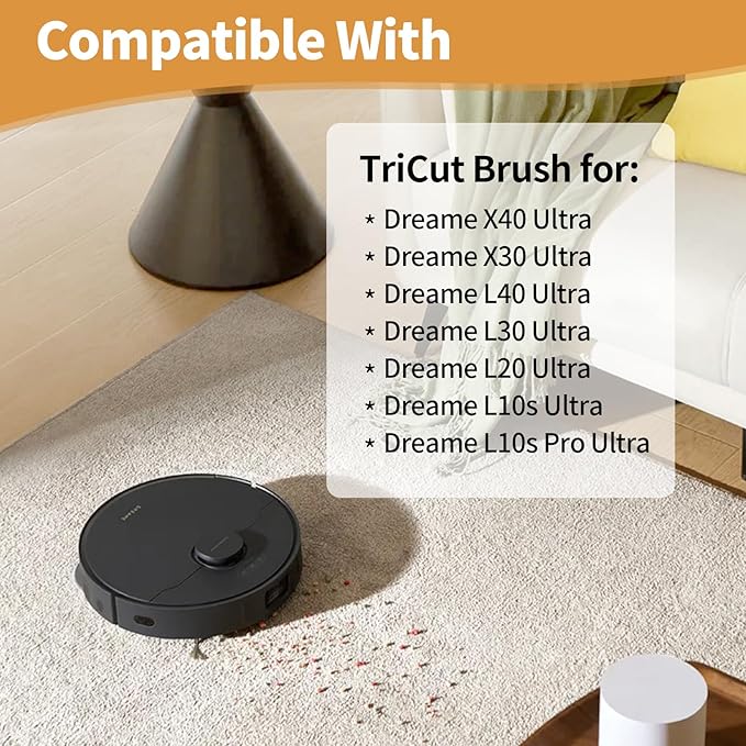 EOVWAEO TriCut Brush Replacement for Dreame X40 Ultra Complete / X30 Ultra / L40 Ultra / L30 Ultra / L20 Ultra / L10s Pro Ultra / L10s Ultra Vacuum Robot, Main Brush Long Term Use Clean Tangled Hair